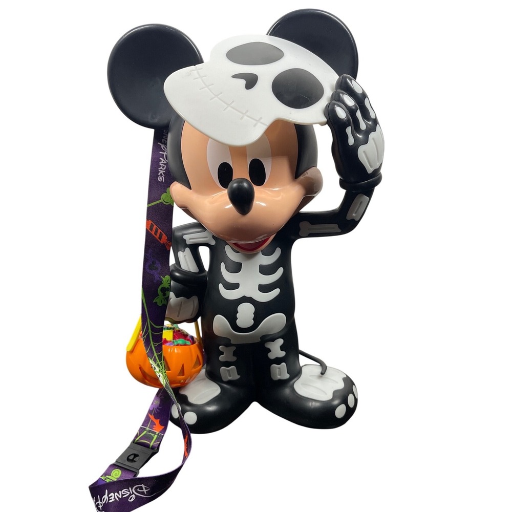 Disney Parks Mickey Mouse Skeleton Halloween Popcorn Bucket with Lanyard 2023